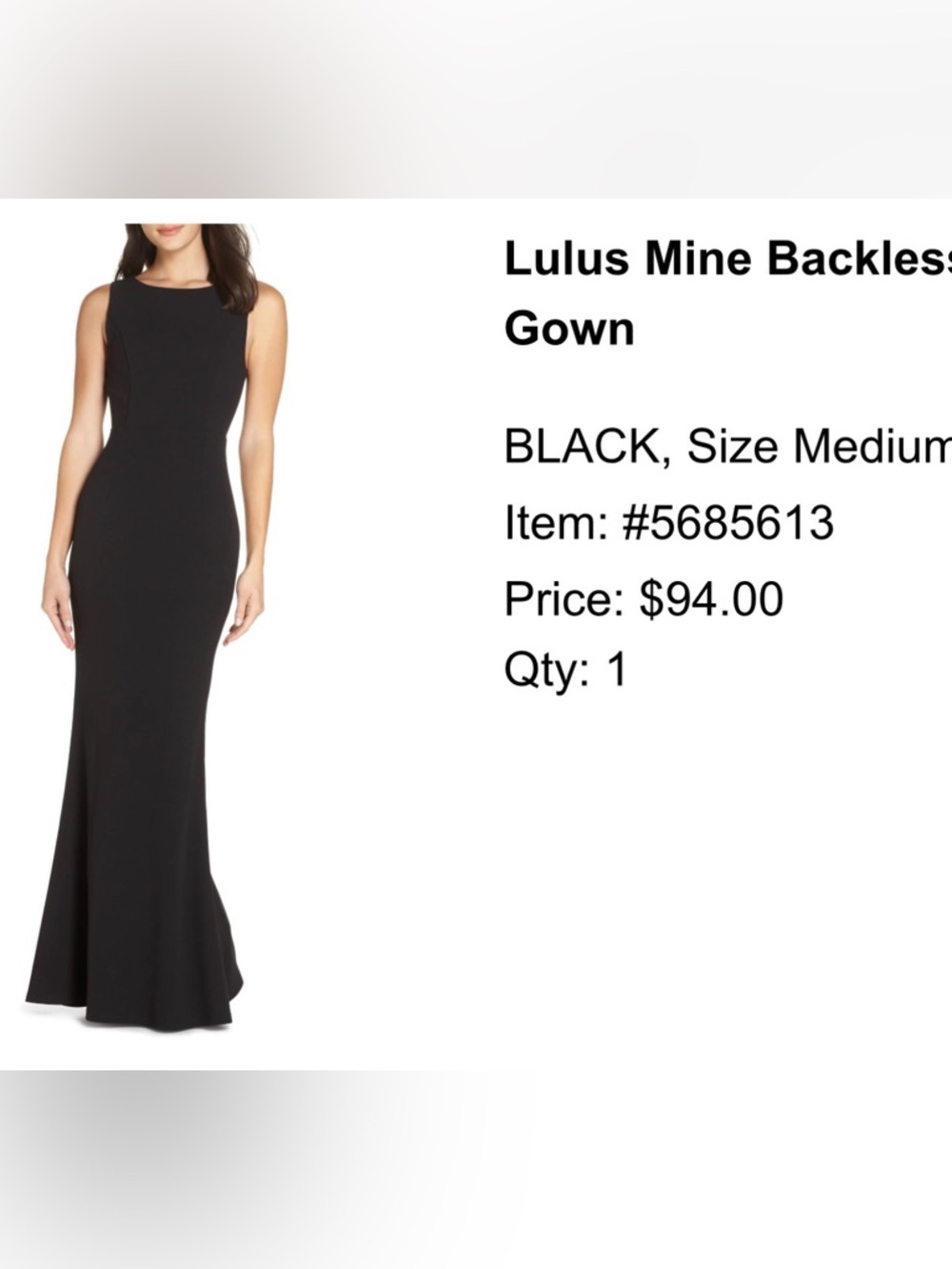 Lulu's Black Backless Mermaid Gown
